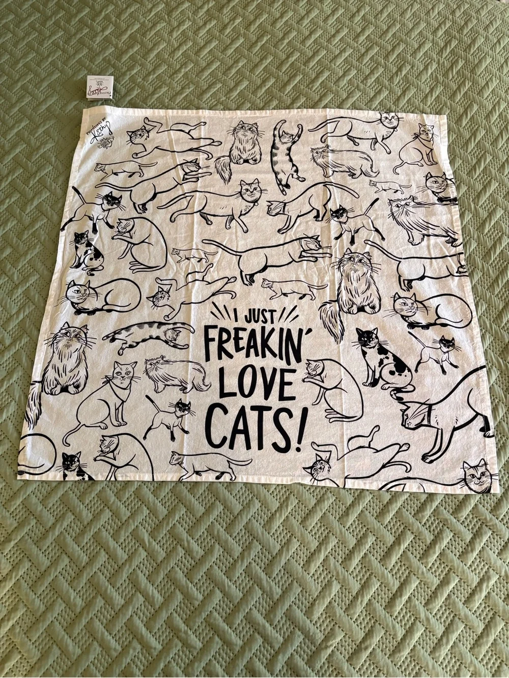 Primitives by Kathy Black and White 'I Just Freakin' Love Cats!' Kitchen Towel
